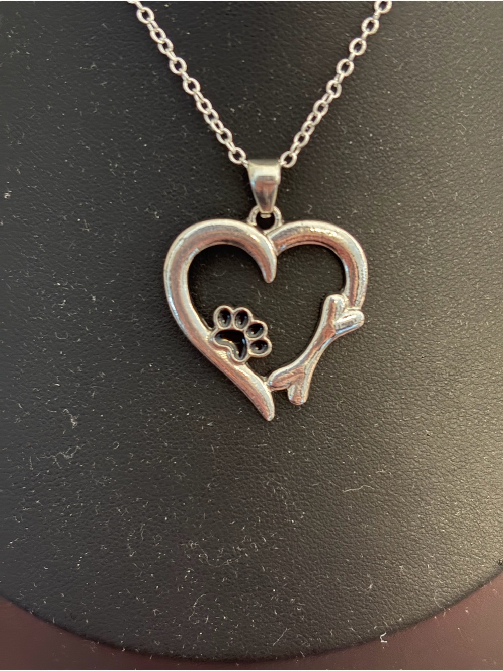 Silver Heart Paw & Bone Pendant Necklace - Women's Jewelry